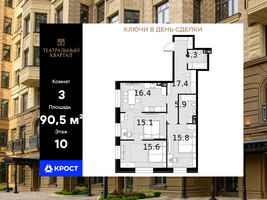Планировка трехкомнатной(квартира) площадью 90.5 квадратных метров в “ЖК Театральный квартал”