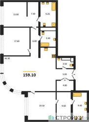 Планировка трехкомнатной(квартира) площадью 159.1 квадратных метров в ЖК “ЖК Большая Татарская 35”