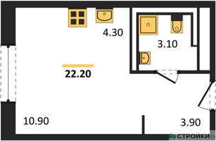 Планировка студии(квартира) площадью 22.2 квадратных метров в “ЖК Молжаниново”
