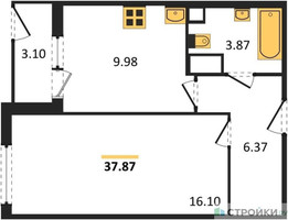 Планировка однокомнатной(квартира) площадью 37.87 квадратных метров в “ЖК Светлый мир БиоПолис”