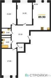 Планировка трехкомнатной(квартира) площадью 89.9 квадратных метров в ЖК “ЖК Переделкино Ближнее”