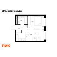 Планировка однокомнатной(квартира) площадью 31.63 квадратных метров в “ЖК Ильинские луга”