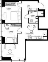 Планировка двухкомнатной(квартира) площадью 62.1 квадратных метров в “ЖК Веер”