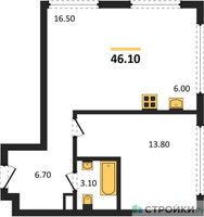 Планировка однокомнатной(квартира) площадью 46.1 квадратных метров в “ЖК НАЗАРÉ (Мангазея в Богородском)”