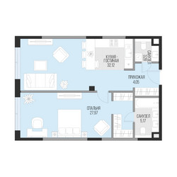 Планировка 4+ комнатной(квартира) площадью 72.6 квадратных метров в ЖК “Клубный квартал Садовническая 69”