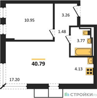 Планировка однокомнатной(квартира) площадью 40.79 квадратных метров в “ЖК Подольские кварталы”