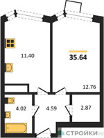 Планировка однокомнатной(квартира) площадью 35.64 квадратных метров в “ЖК Новотомилино”