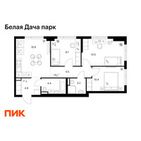 Планировка трехкомнатной(квартира) площадью 67.5 квадратных метров в “ЖК Белая Дача парк”