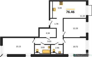 Планировка трехкомнатной(квартира) площадью 76.46 квадратных метров в “ЖК Квартал Марьино”