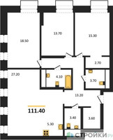 Планировка трехкомнатной(квартира) площадью 111.4 квадратных метров в “ЖК Вестердам”