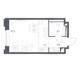 Планировка студии(квартира) площадью 26.32 квадратных метров в ЖК “ЖК Верейская 41”