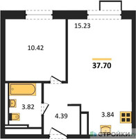Планировка однокомнатной(квартира) площадью 37.7 квадратных метров в “ЖК Пятницкие луга”