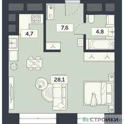 Планировка студии(квартира) площадью 45.2 квадратных метров в ЖК “ЖК Лайм”