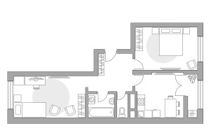 Планировка двухкомнатной(квартира) площадью 53.52 квадратных метров в “ЖК Пехра”