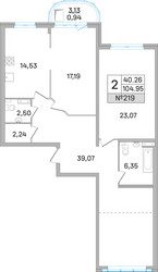 Планировка двухкомнатной(квартира) площадью 105.3 квадратных метров в ЖК “ЖК Дом‐Мегалит в Королёве”