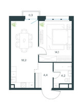 Планировка однокомнатной(квартира) площадью 41.2 квадратных метров в “ЖК Level Селигерская”