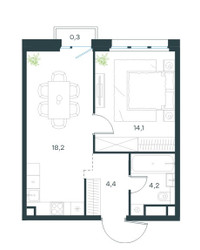 Планировка однокомнатной(квартира) площадью 41.2 квадратных метров в ЖК “ЖК Level Селигерская”