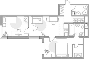 Планировка трехкомнатной(квартира) площадью 52.34 квадратных метров в ЖК “ЖК Аникеевский”