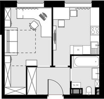 Планировка однокомнатной(квартира) площадью 35.1 квадратных метров в “ЖК MALEVICH (Малевич)”