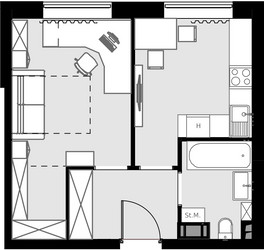Планировка однокомнатной(квартира) площадью 35.1 квадратных метров в ЖК “ЖК MALEVICH (Малевич)”