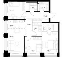 Планировка трехкомнатной(квартира) площадью 85.37 квадратных метров в “ЖК НОВА”