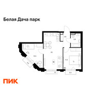 Планировка двухкомнатной(квартира) площадью 50 квадратных метров в “ЖК Белая Дача парк”