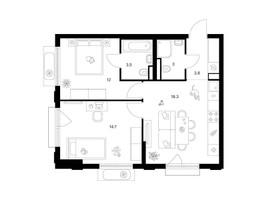 Планировка двухкомнатной(квартира) площадью 55.7 квадратных метров в “ЖК Ильинские луга”