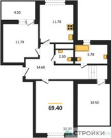 Планировка двухкомнатной(квартира) площадью 69.4 квадратных метров в “ЖК ВОСТОК II”