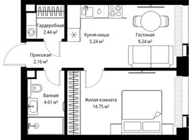 Планировка однокомнатной(квартира) площадью 38.44 квадратных метров в “ЖК Веер”