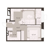 Планировка однокомнатной(квартира) площадью 40.9 квадратных метров в “ЖК Гранд Комфорт”