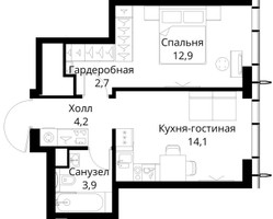 Планировка однокомнатной(квартира) площадью 37.8 квадратных метров в “ЖК Сити Бэй”