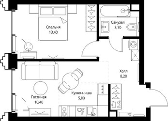 Планировка однокомнатной(квартира) площадью 41.1 квадратных метров в ЖК “ЖК СЕТ”