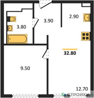 Планировка однокомнатной(квартира) площадью 32.8 квадратных метров в “ЖК Молжаниново”