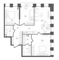 Планировка трехкомнатной(квартира) площадью 88.1 квадратных метров в “ЖК Pave (Пэйв)”
