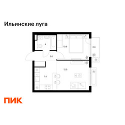 Планировка однокомнатной(квартира) площадью 38.7 квадратных метров в ЖК “ЖК Ильинские луга”