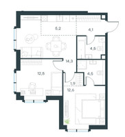Планировка трехкомнатной(квартира) площадью 59.5 квадратных метров в “Level Павелецкая Сити”