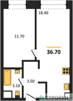 Планировка однокомнатной(квартира) площадью 36.7 квадратных метров в “ЖК Voice Towers (Войс Тауэрс)”