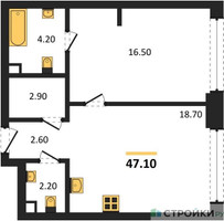 Планировка однокомнатной(квартира) площадью 47.1 квадратных метров в “ЖК СТОУН Грэйн”