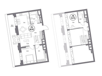 Планировка однокомнатной(квартира) площадью 69 квадратных метров в ЖК “ЖК Клубный дом КОСМО 4/22”
