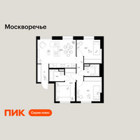 Планировка трехкомнатной(квартира) площадью 67.8 квадратных метров в “ЖК Москворечье”