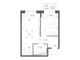 Планировка однокомнатной(квартира) площадью 39.35 квадратных метров в “ЖК Богдановский Лес”