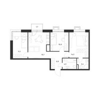 Планировка трехкомнатной(квартира) площадью 66.1 квадратных метров в “ЖК Форевиль”