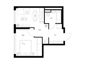 Планировка однокомнатной(квартира) площадью 31.2 квадратных метров в ЖК “ЖК Кавказский бульвар 51”