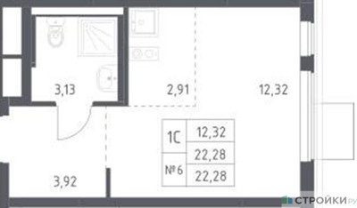 Планировка студии(квартира) площадью 22.28 квадратных метров в ЖК “ЖК Горки Парк”