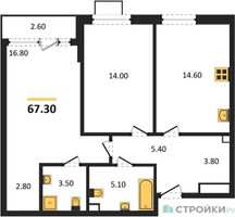 Планировка двухкомнатной(квартира) площадью 67.3 квадратных метров в “ЖК Дом на Зорге”