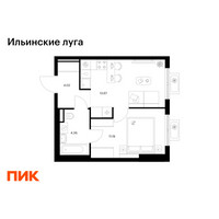 Планировка однокомнатной(квартира) площадью 33.24 квадратных метров в “ЖК Ильинские луга”