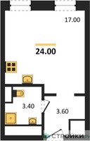 Планировка студии(квартира) площадью 24 квадратных метров в “ЖК Обручева 30”