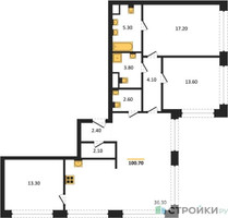 Планировка трехкомнатной(квартира) площадью 100.7 квадратных метров в “ЖК SOUL (СОУЛ)”