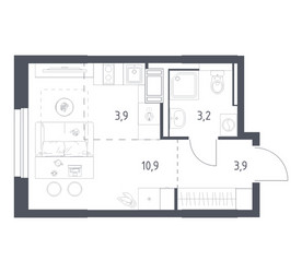 Планировка студии(квартира) площадью 21.4 квадратных метров в ЖК “ЖК Мытищи Парк”