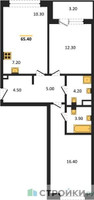 Планировка двухкомнатной(квартира) площадью 65.4 квадратных метров в “Жилые кварталы Белый Град”